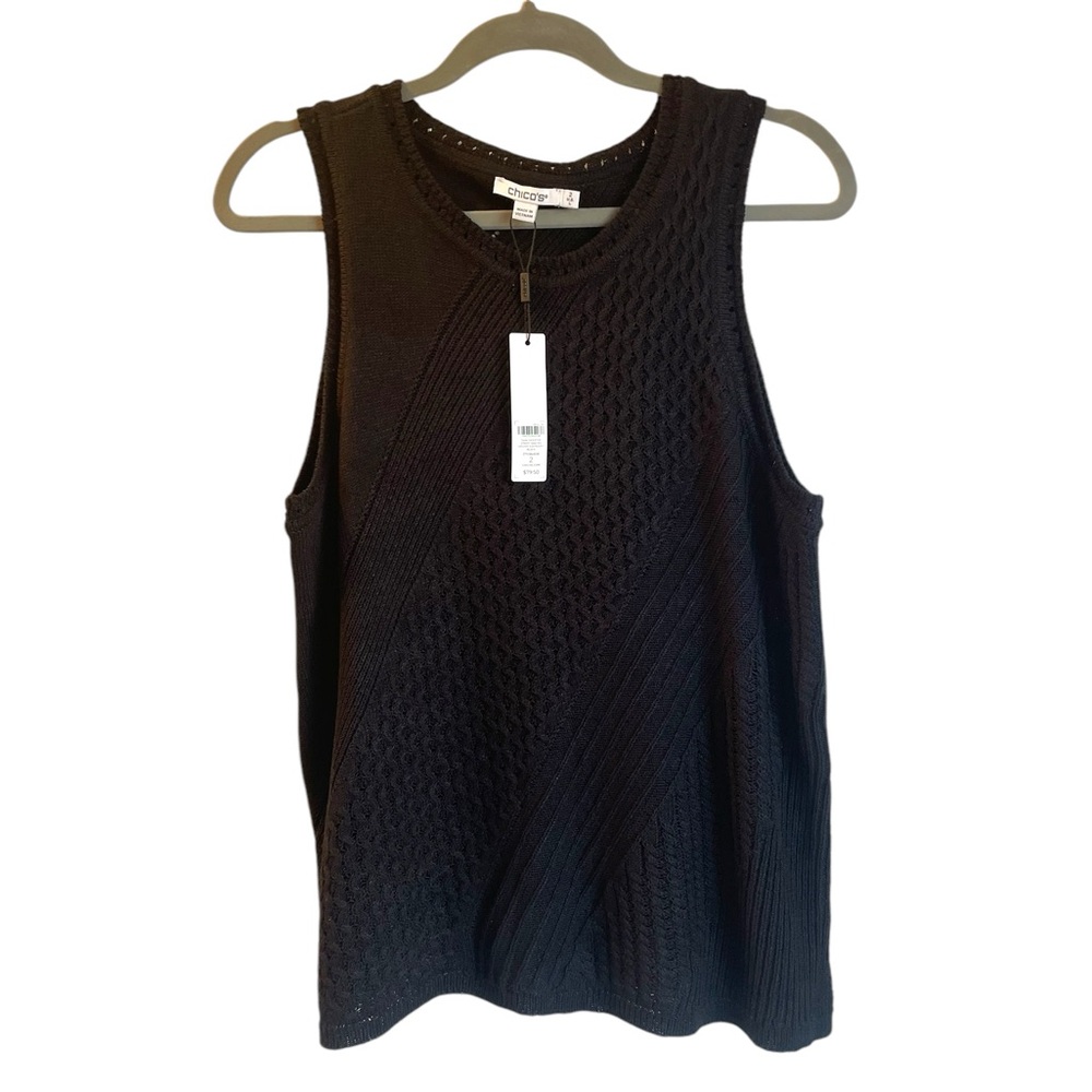 Chico’s Ribbed Crochet Tank Blouse, Size Large, NWT